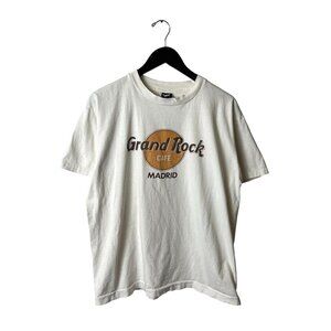 Vintage 90s Grand Rock Cafe Madrid T Shirt Adult White XL Extra Large USA Solid